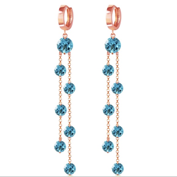 ❄️🔥14K. GOLD CHANDELIERS EARRING WITH BLUE TOPAZ - Picture 3 of 3